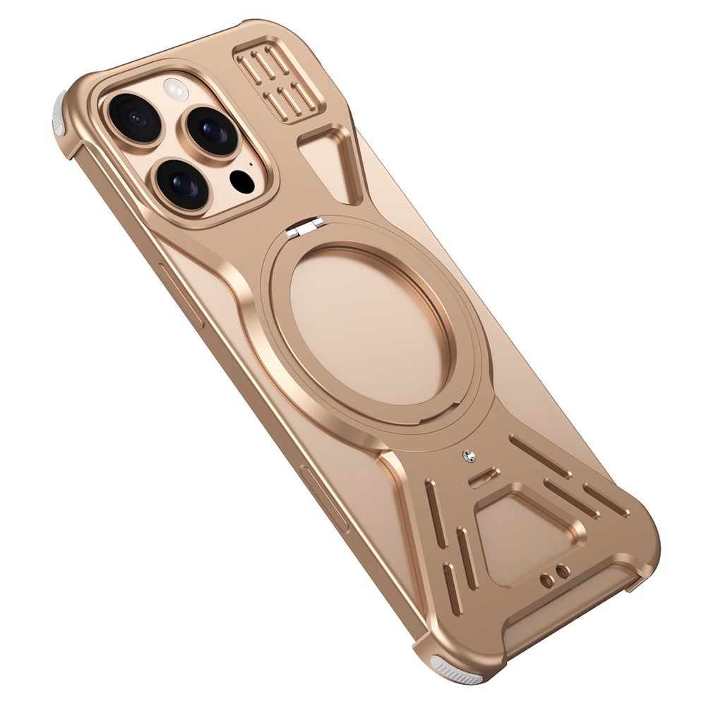 For iPhone 15 Pro Max Bumper Case Compatible with MagSafe Kickstand Metal Phone Cover - Desert Gold
