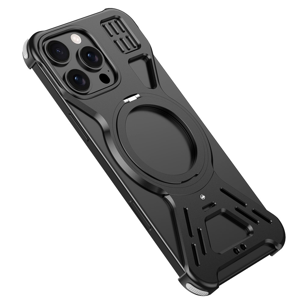 For iPhone 15 Pro Max Bumper Case Compatible with MagSafe Kickstand Metal Phone Cover - Black
