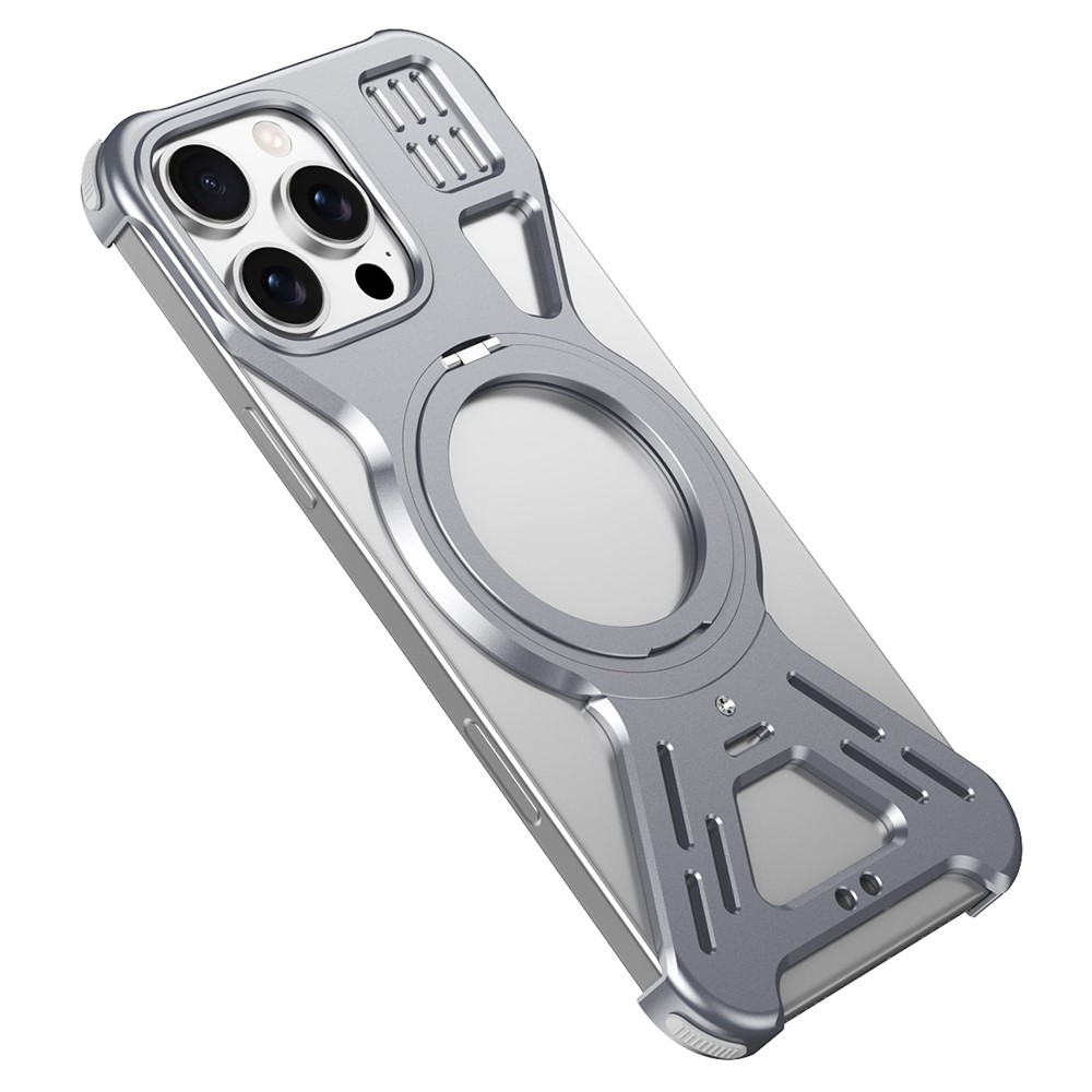 For iPhone 15 Pro Max Bumper Case Compatible with MagSafe Kickstand Metal Phone Cover - Dark Grey