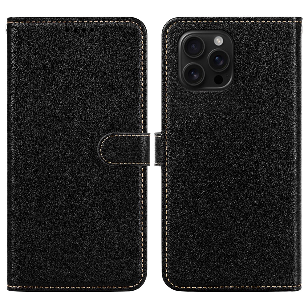 For iPhone 14 Pro Max Leather Case Litchi Texture Wallet RFID Blocking Phone Cover - Black