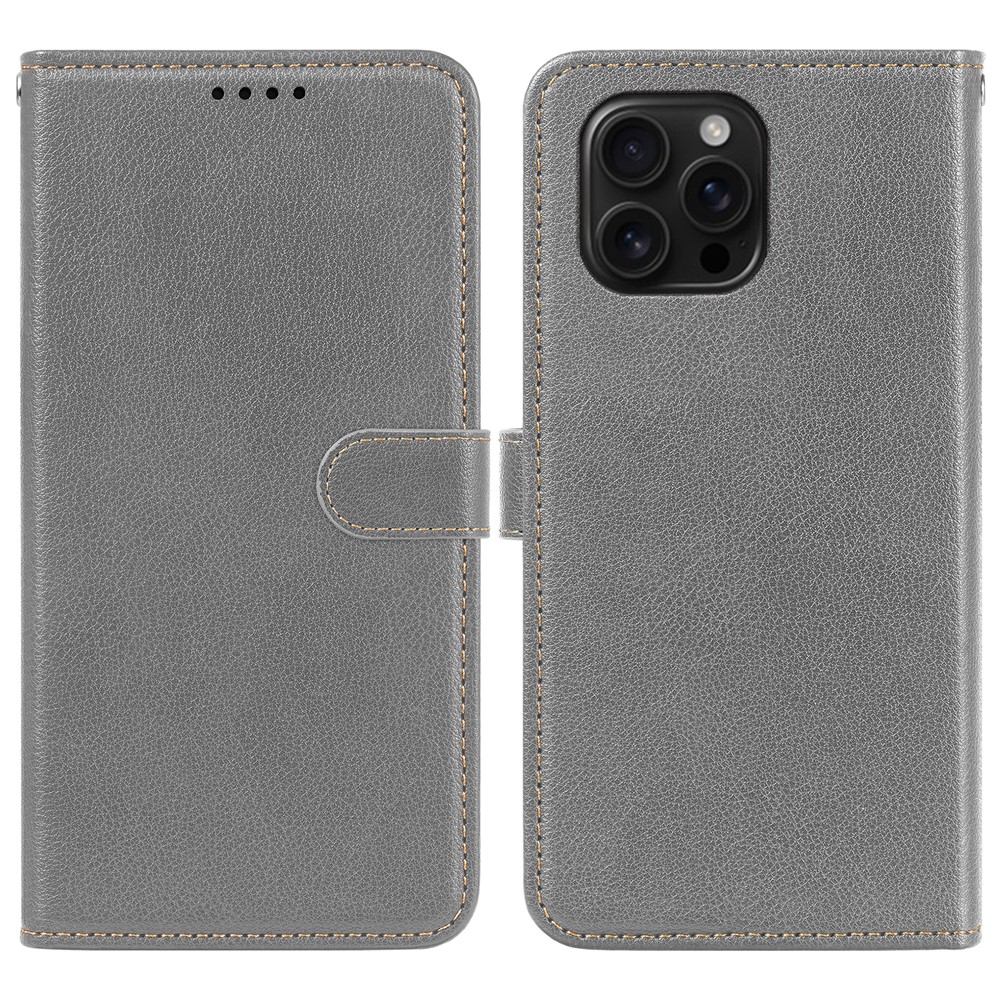 For iPhone 14 Pro Max Leather Case Litchi Texture Wallet RFID Blocking Phone Cover - Grey