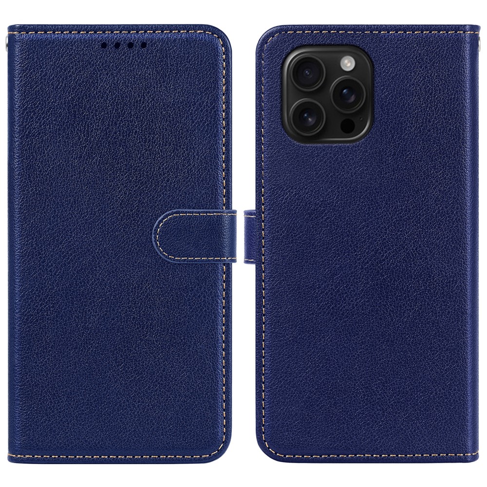 For iPhone 14 Pro Max Leather Case Litchi Texture Wallet RFID Blocking Phone Cover - Blue