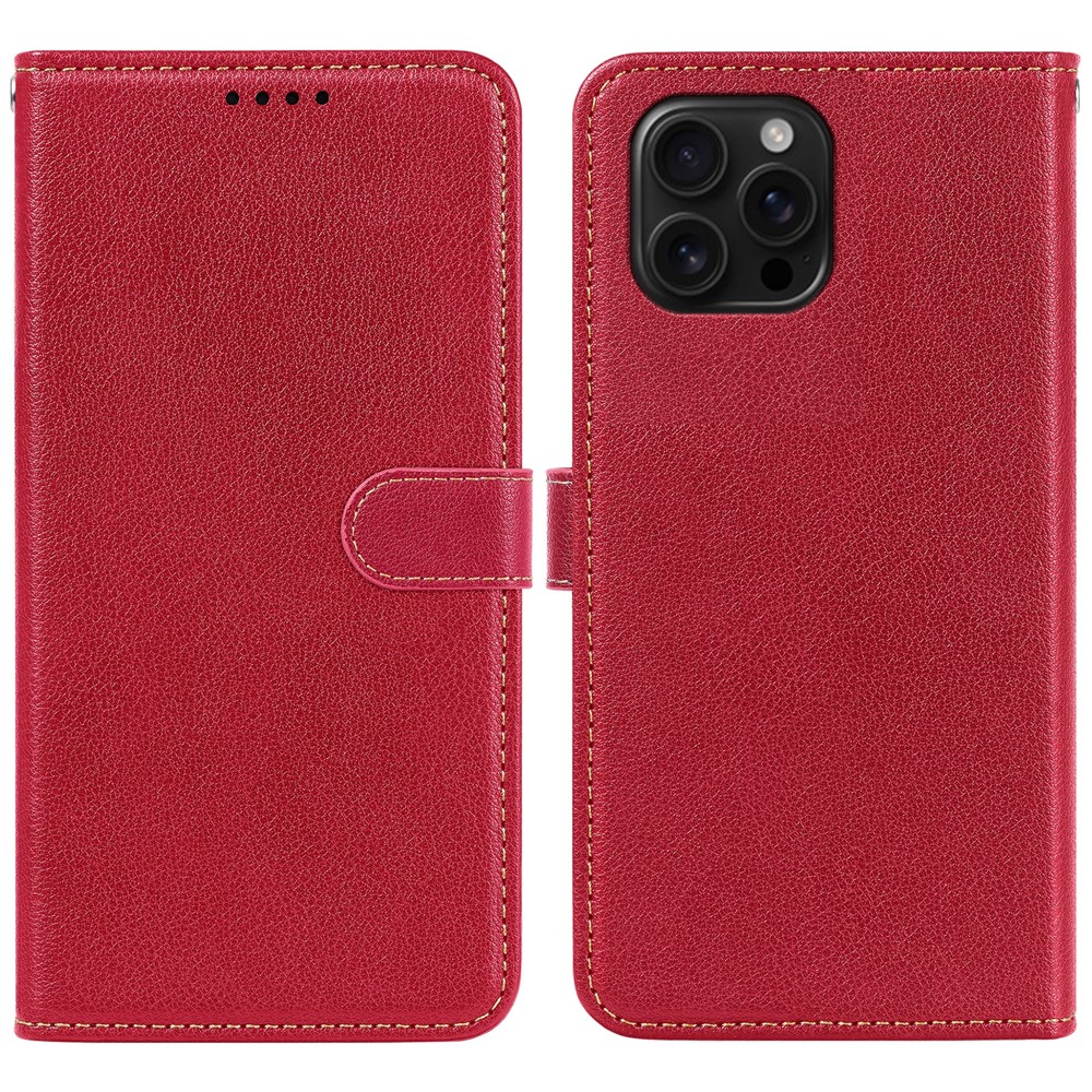For iPhone 14 Pro Leather Case Litchi Texture Wallet RFID Blocking Phone Cover - Red