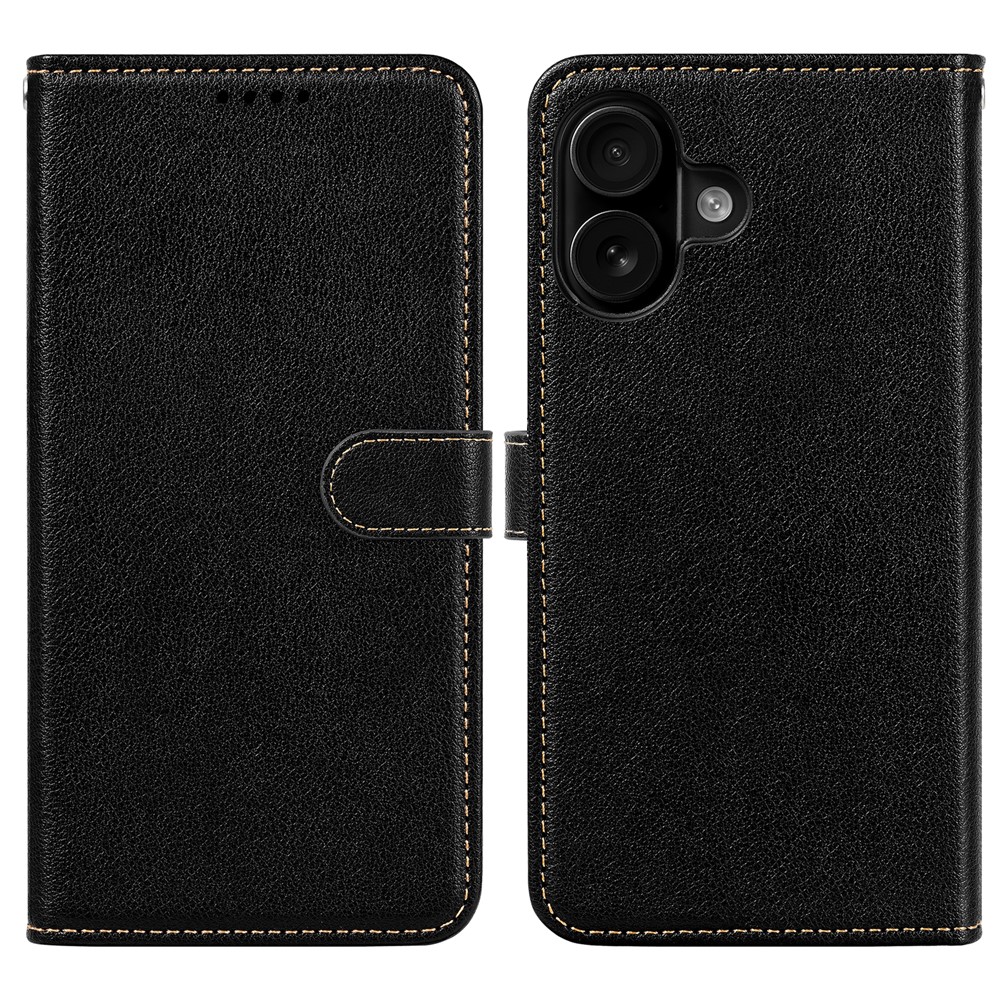 For iPhone 16 Plus Leather Case Litchi Texture Wallet RFID Blocking Phone Cover - Black