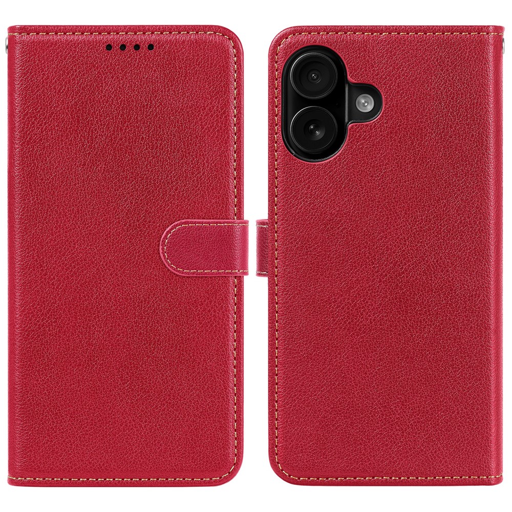 For iPhone 16 Plus Leather Case Litchi Texture Wallet RFID Blocking Phone Cover - Red