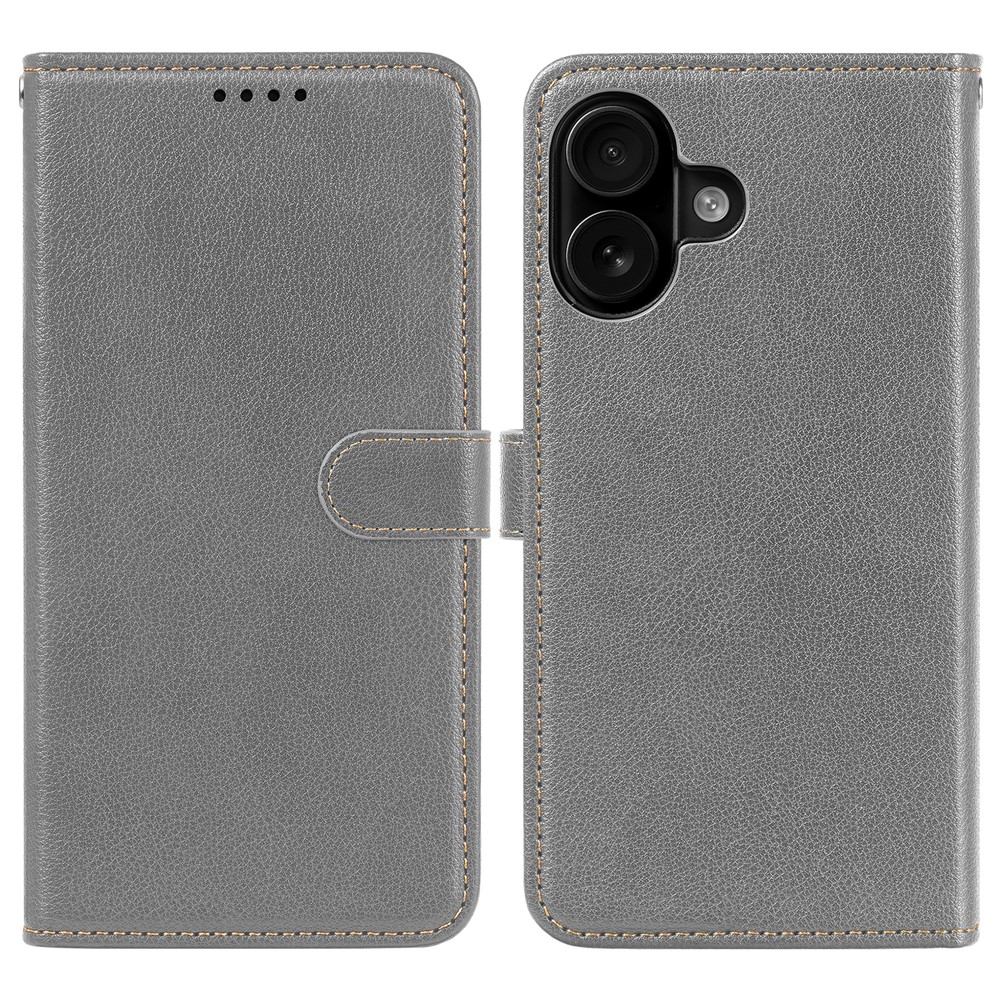 For iPhone 16 Plus Leather Case Litchi Texture Wallet RFID Blocking Phone Cover - Grey