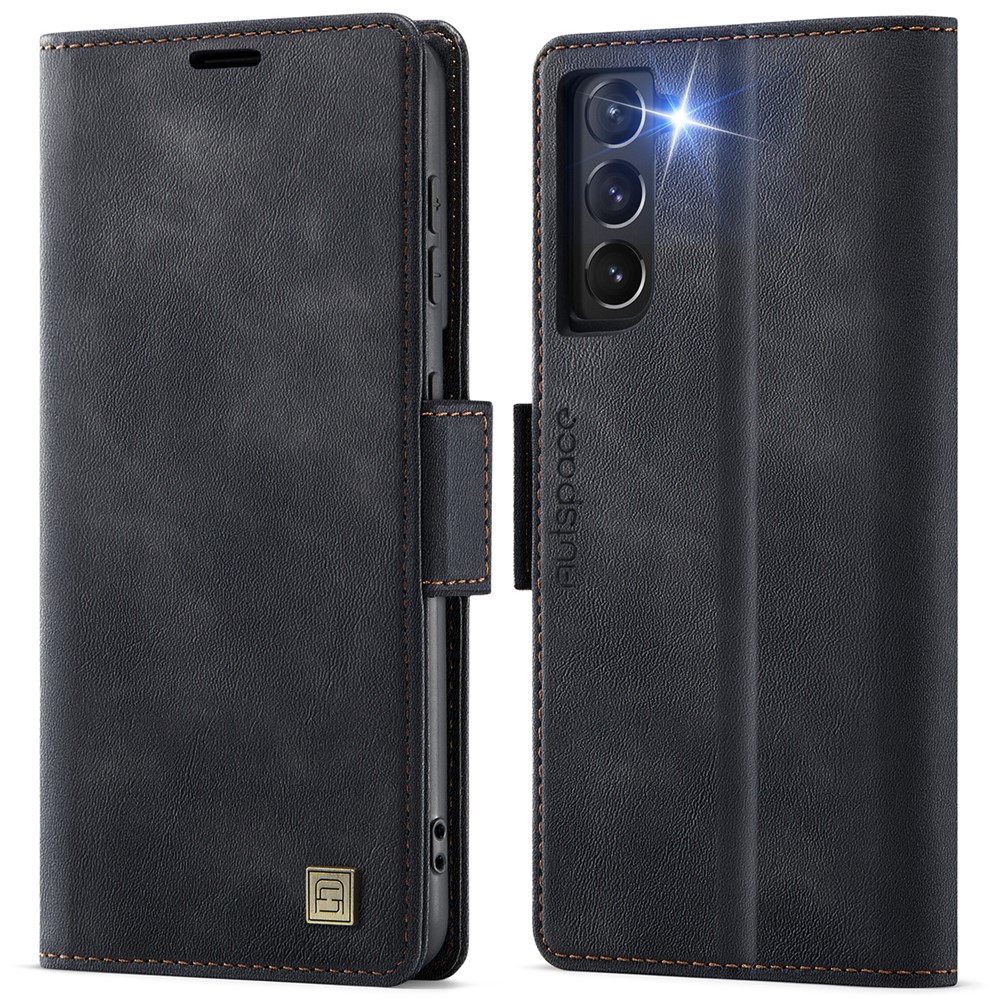 AUTSPACE For Samsung Galaxy S21 5G Case A11 RFID Blocking Retro Leather Cell Phone Wallet Cover - Black