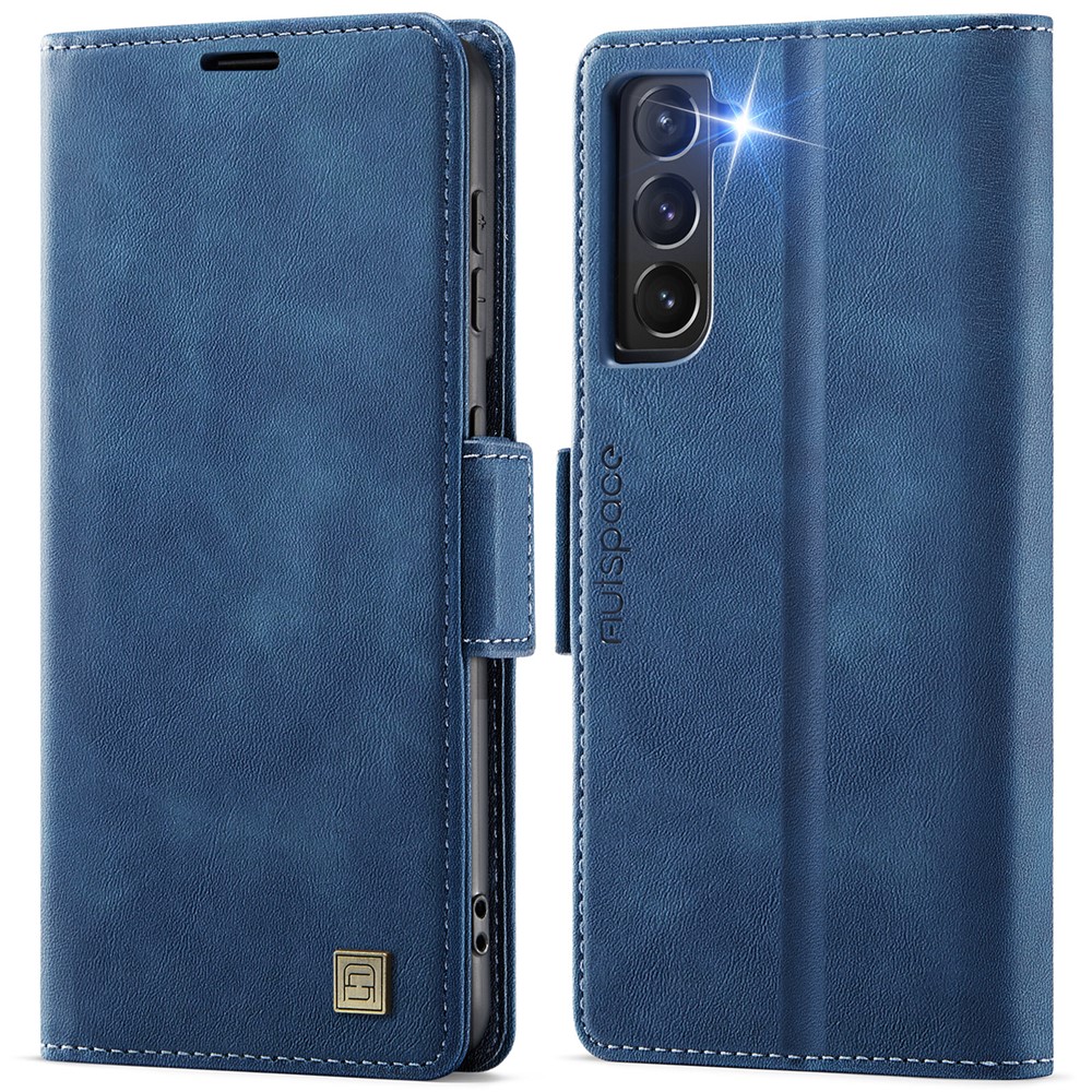 AUTSPACE For Samsung Galaxy S21 5G Case A11 RFID Blocking Retro Leather Cell Phone Wallet Cover - Blue