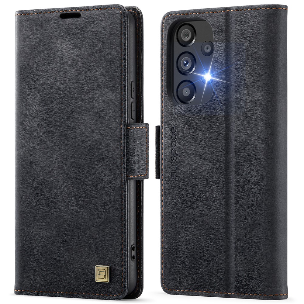 AUTSPACE For Samsung Galaxy A33 5G Case A11 RFID Blocking Retro Leather Cell Phone Wallet Cover - Black