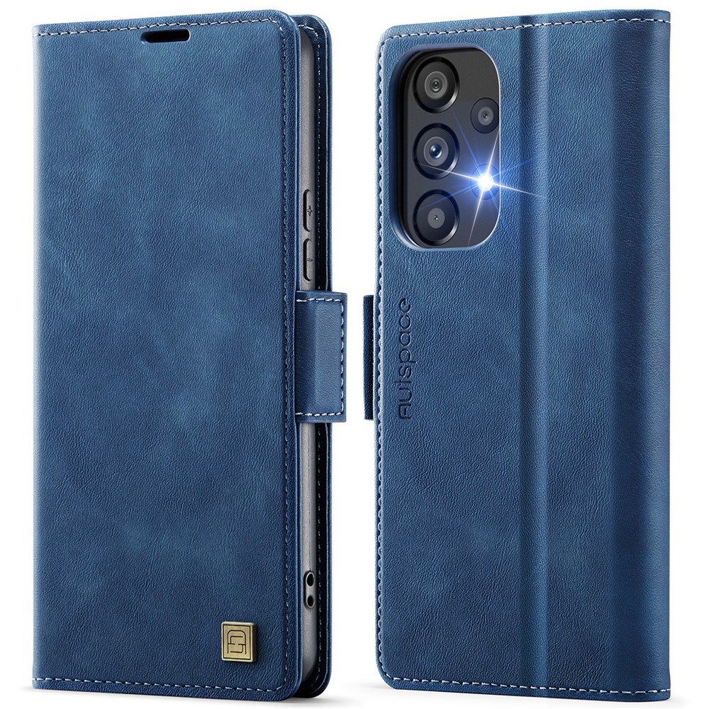 AUTSPACE For Samsung Galaxy A33 5G Case  A11 RFID Blocking Retro Leather Cell Phone Wallet Cover - Blue