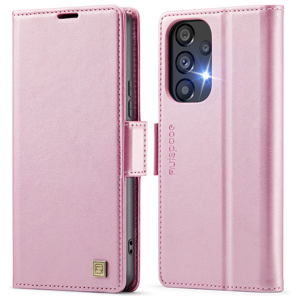 AUTSPACE For Samsung Galaxy A33 5G Case A11 RFID Blocking Retro Leather Cell Phone Wallet Cover - Pink