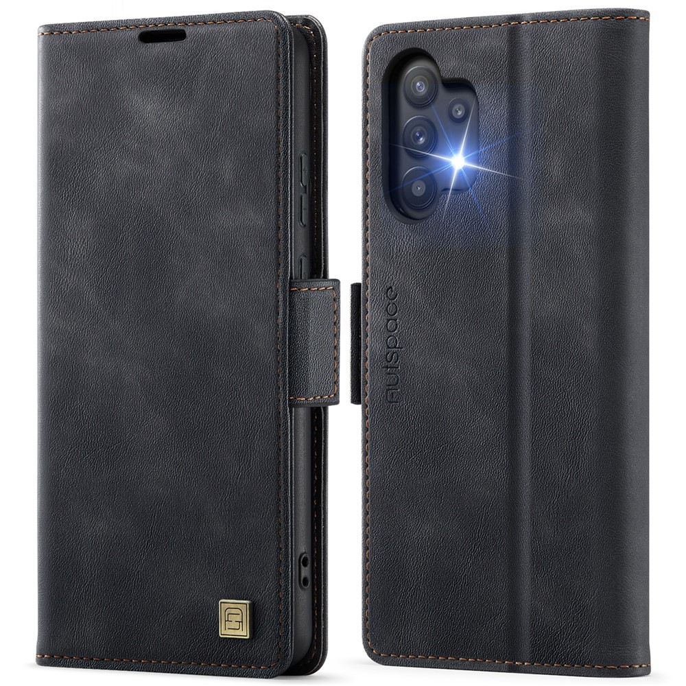AUTSPACE For Samsung Galaxy A32 5G Case  A11 RFID Blocking Retro Leather Cell Phone Wallet Cover - Black