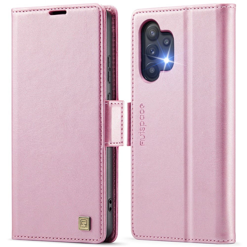 AUTSPACE For Samsung Galaxy A32 5G Case  A11 RFID Blocking Retro Leather Cell Phone Wallet Cover - Pink