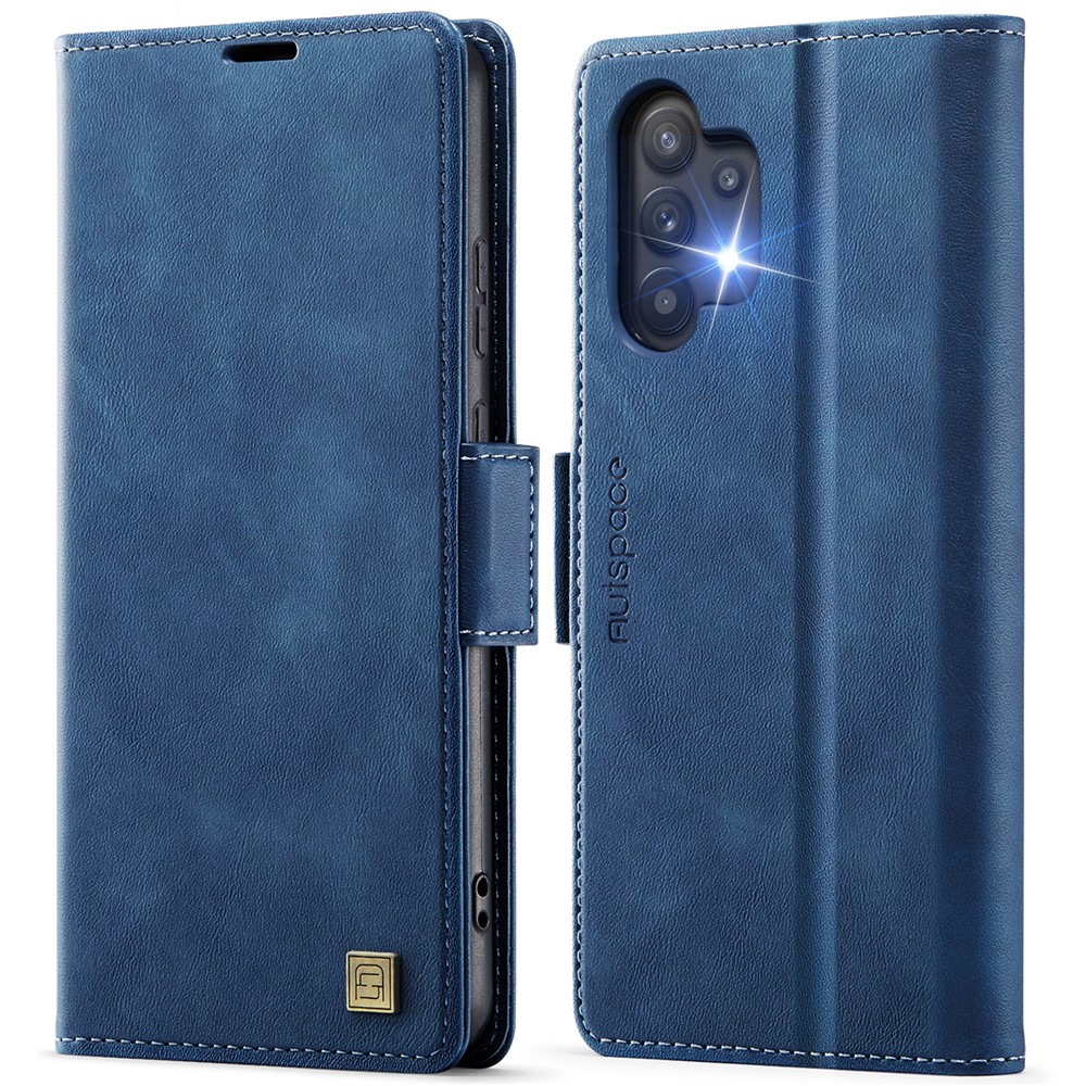AUTSPACE For Samsung Galaxy A32 5G Case  A11 RFID Blocking Retro Leather Cell Phone Wallet Cover - Blue