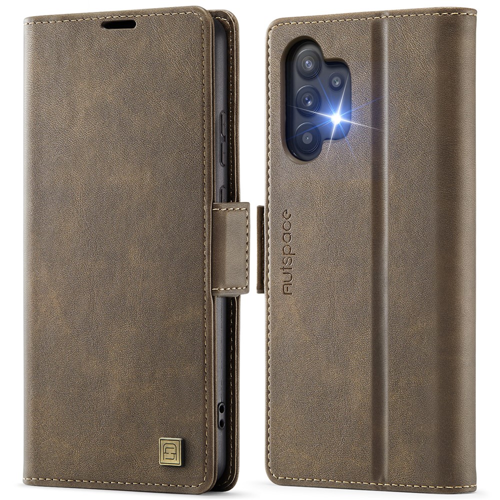 AUTSPACE For Samsung Galaxy A32 5G Case  A11 RFID Blocking Retro Leather Cell Phone Wallet Cover - Brown