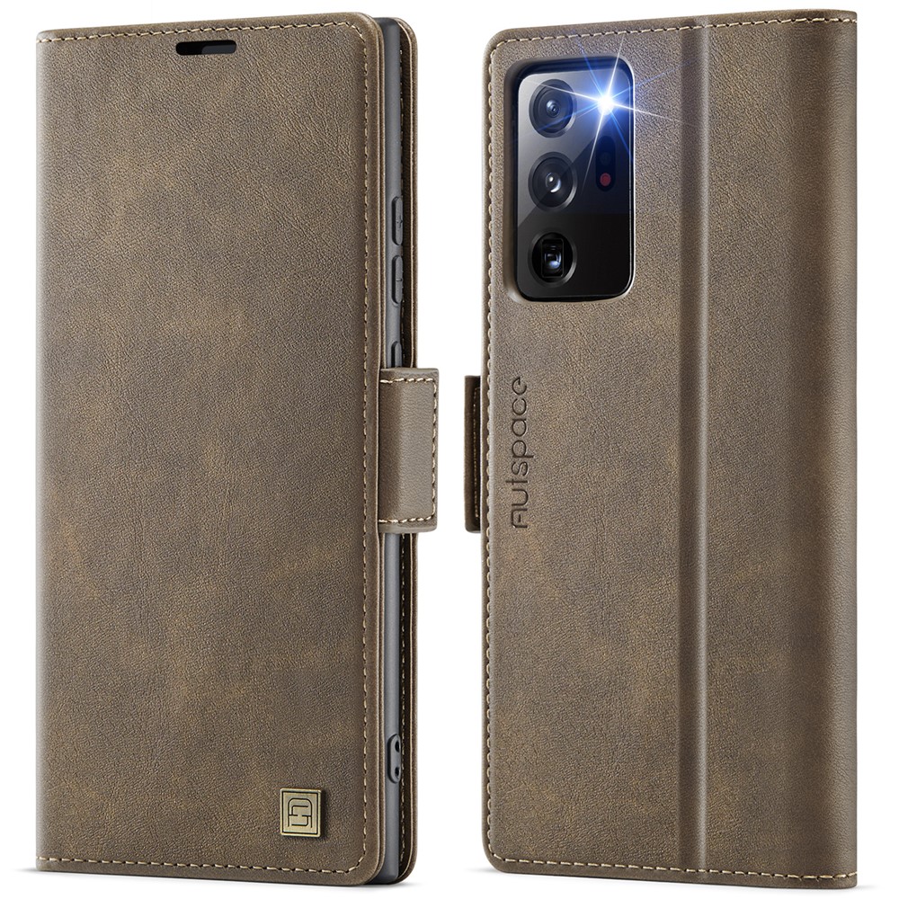 AUTSPACE For Samsung Galaxy Note20 Ultra Case  A11 RFID Blocking Retro Leather Cell Phone Wallet Cover - Brown