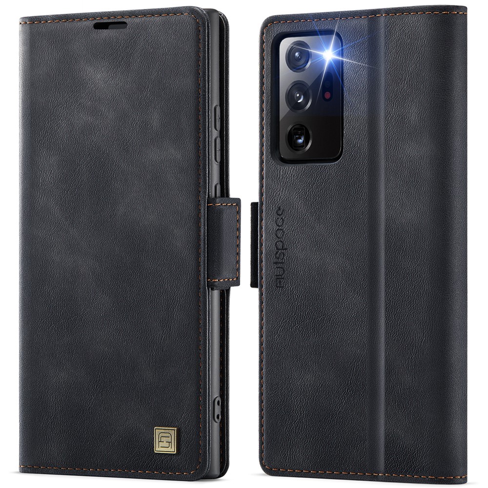 AUTSPACE For Samsung Galaxy Note20 Ultra Case  A11 RFID Blocking Retro Leather Cell Phone Wallet Cover - Black