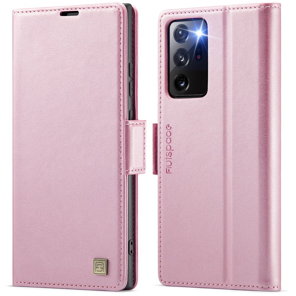 AUTSPACE For Samsung Galaxy Note20 Ultra Case  A11 RFID Blocking Retro Leather Cell Phone Wallet Cover - Pink