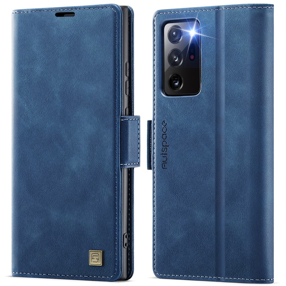 AUTSPACE For Samsung Galaxy Note20 Ultra Case  A11 RFID Blocking Retro Leather Cell Phone Wallet Cover - Blue
