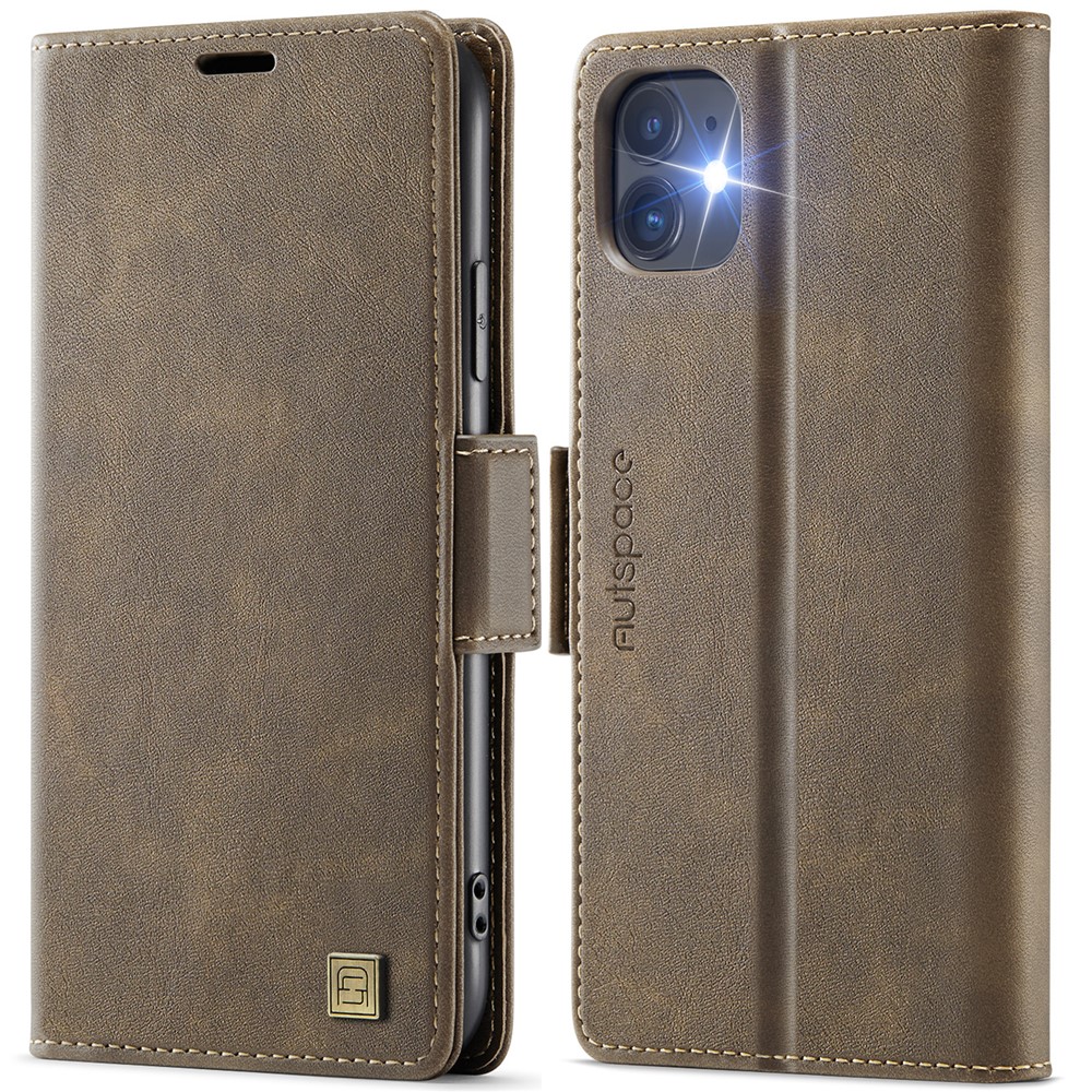 For iPhone 11 Case AUTSPACE A11 RFID Blocking Retro Leather Cell Phone Wallet Cover - Brown