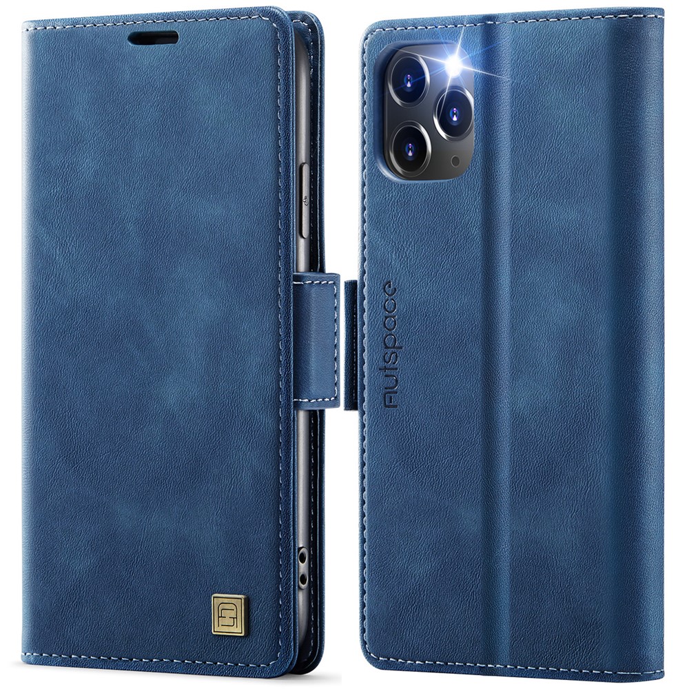 For iPhone 11 Pro Max Case AUTSPACE A11 RFID Blocking Retro Leather Cell Phone Wallet Cover - Blue