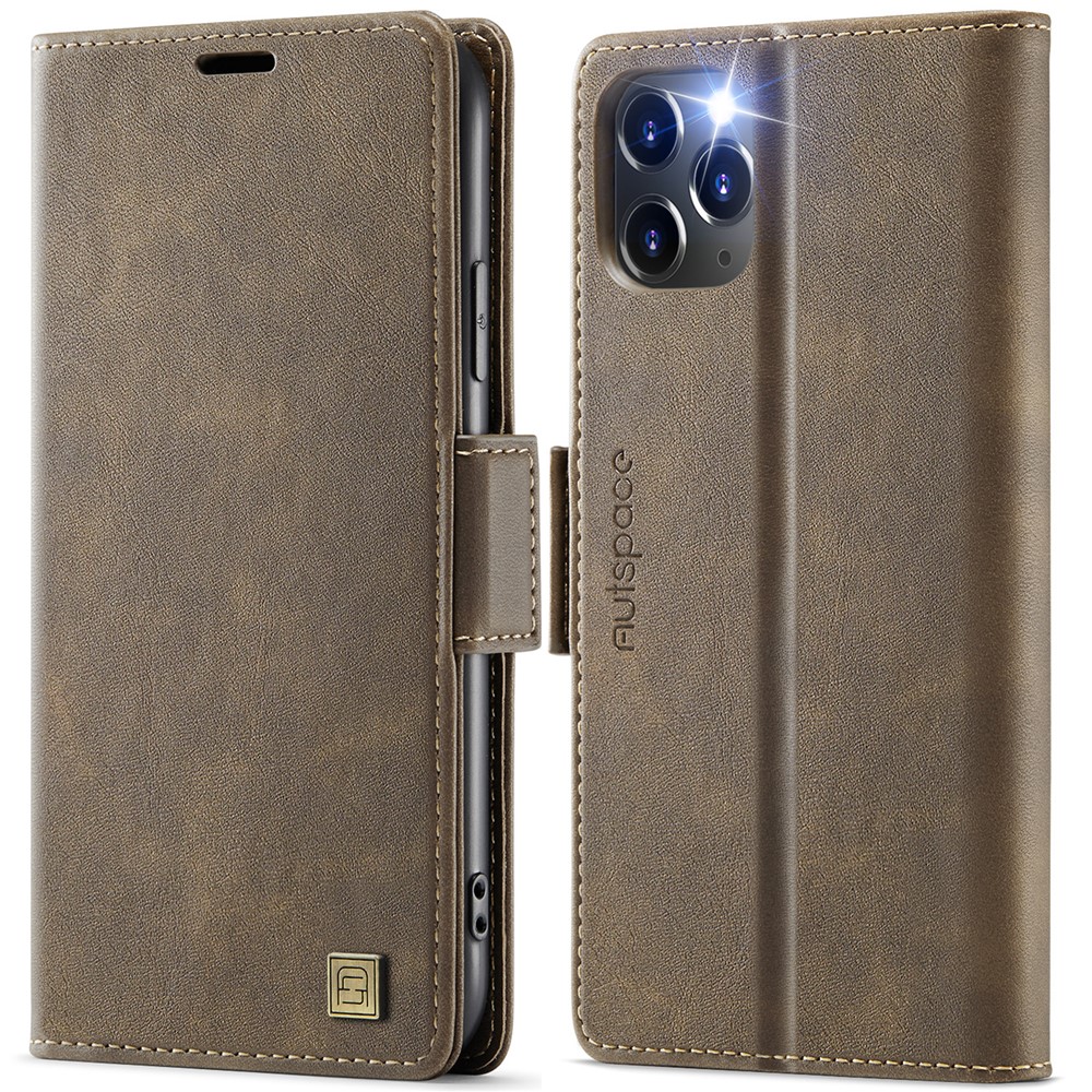 For iPhone 11 Pro Max Case AUTSPACE A11 RFID Blocking Retro Leather Cell Phone Wallet Cover - Brown