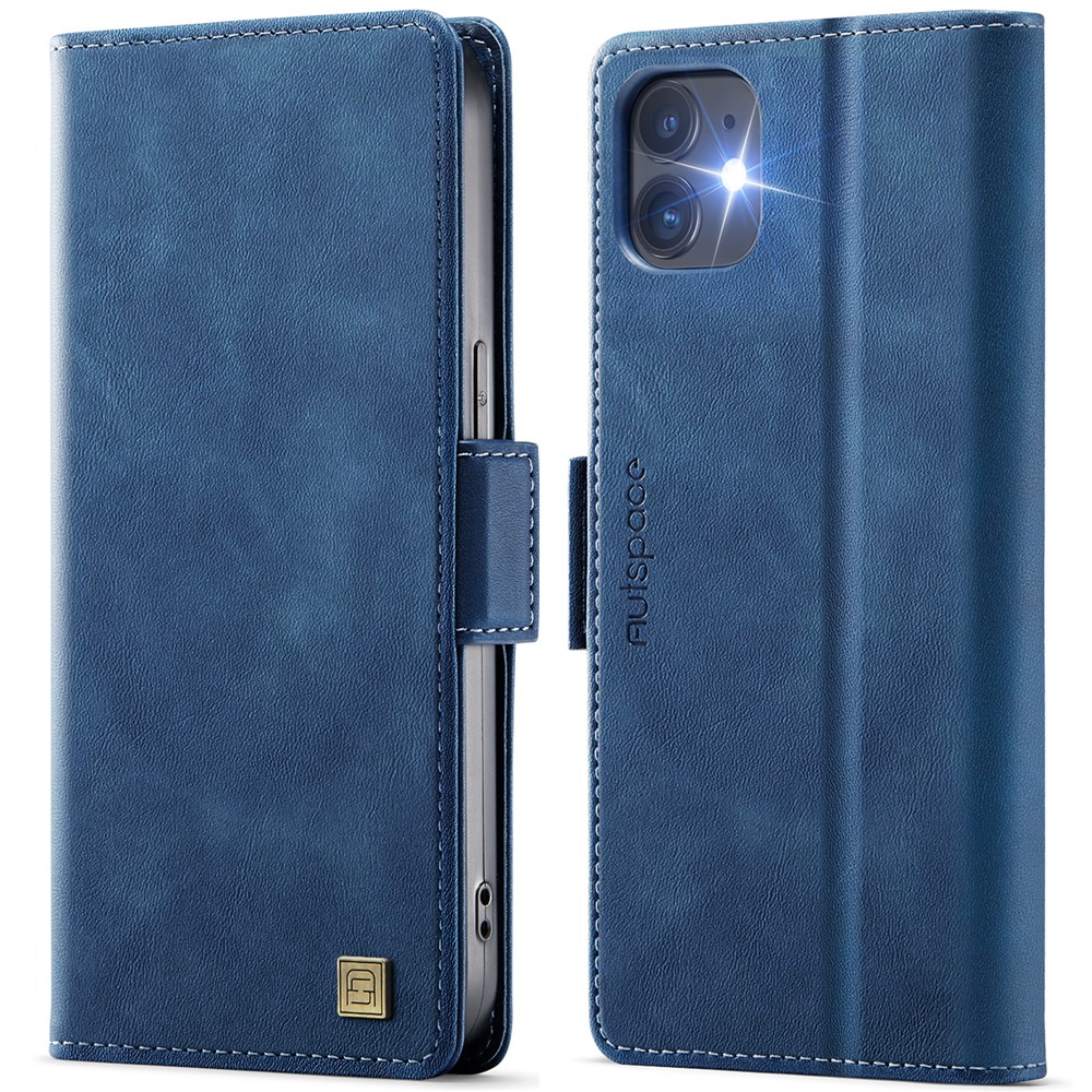 For iPhone 12 Pro 6.1 inch / iPhone 12 6.1 inch Case AUTSPACE A11 RFID Blocking Retro Leather Cell Phone Wallet Cover - Blue