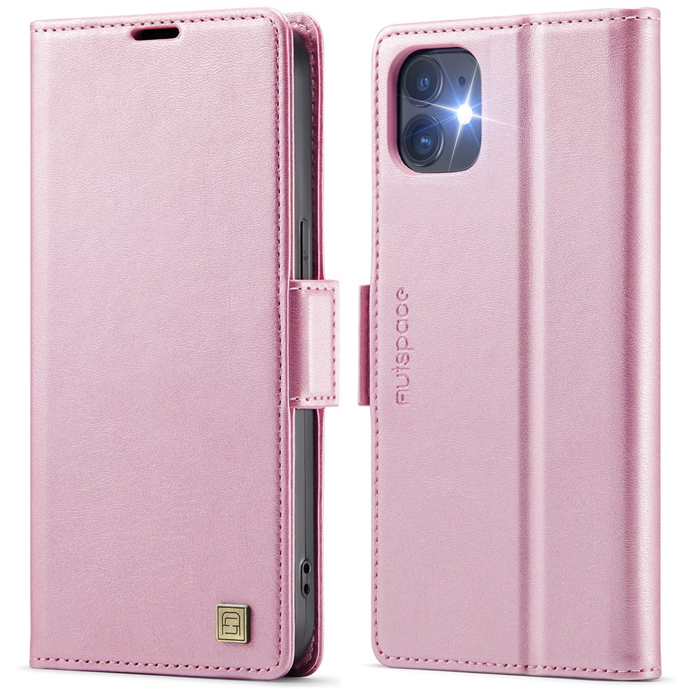 For iPhone 12 Pro 6.1 inch / iPhone 12 6.1 inch Case AUTSPACE A11 RFID Blocking Retro Leather Cell Phone Wallet Cover - Pink