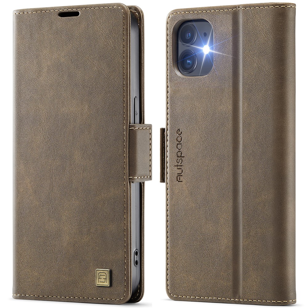 For iPhone 12 Pro 6.1 inch / iPhone 12 6.1 inch Case AUTSPACE A11 RFID Blocking Retro Leather Cell Phone Wallet Cover - Brown