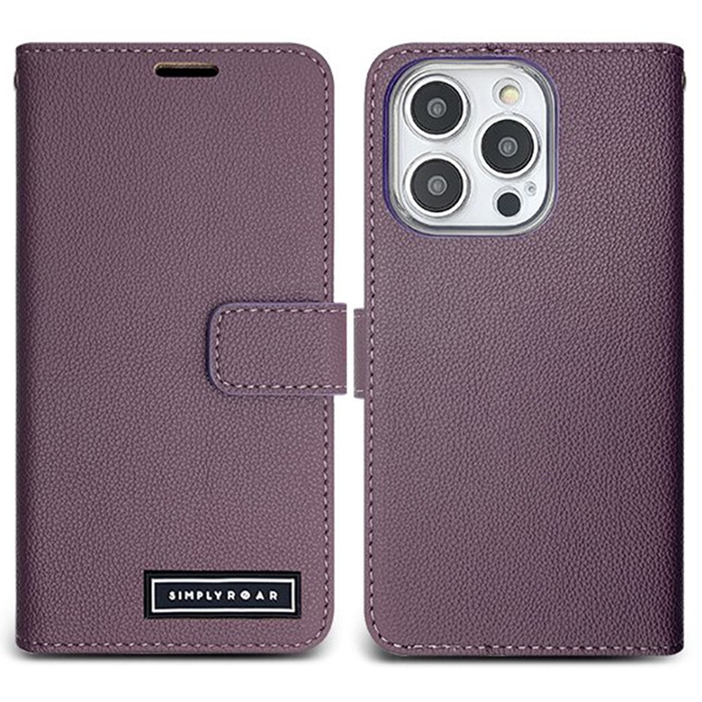 SIMPLY ROAR For iPhone 13 Pro Leather Case Wallet Magnetic Closure Phone Cover - Purple