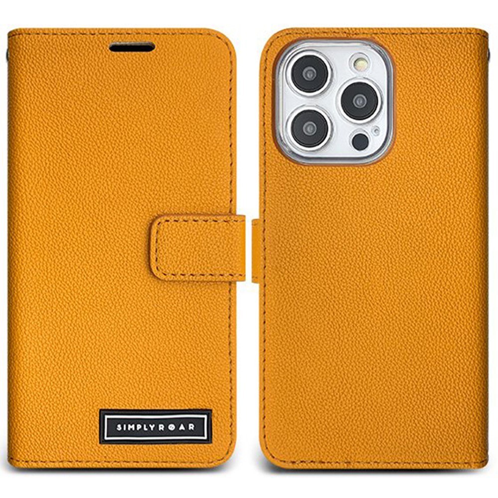 SIMPLY ROAR For iPhone 13 Pro Leather Case Wallet Magnetic Closure Phone Cover - Orange