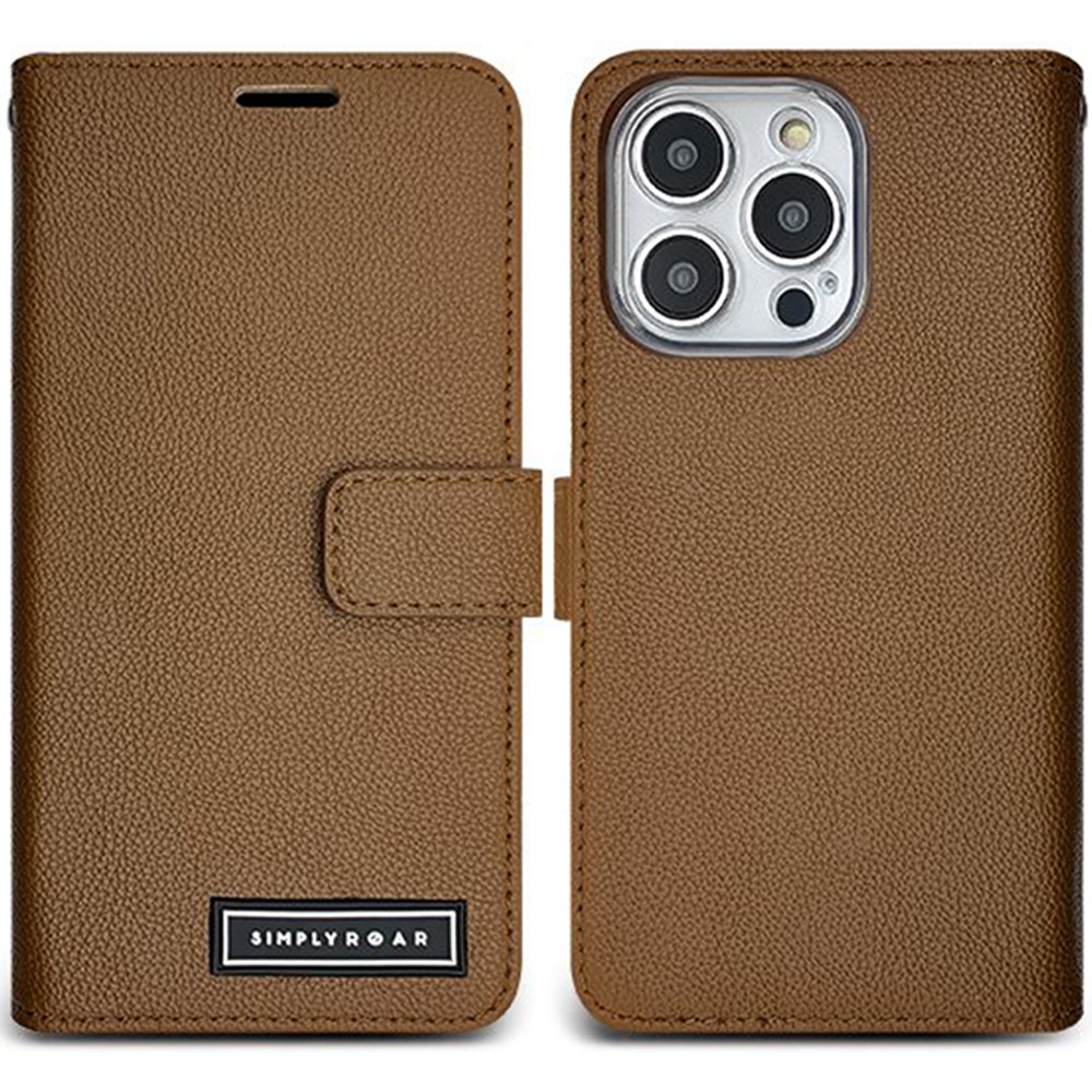 SIMPLY ROAR For iPhone 13 Pro Leather Case Wallet Magnetic Closure Phone Cover - Brown