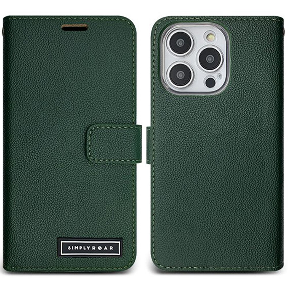 SIMPLY ROAR For iPhone 13 Pro Leather Case Wallet Magnetic Closure Phone Cover - Blackish Green