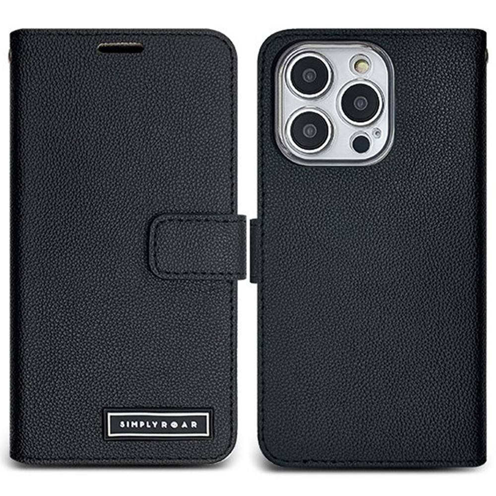 SIMPLY ROAR For iPhone 13 Pro Leather Case Wallet Magnetic Closure Phone Cover - Black