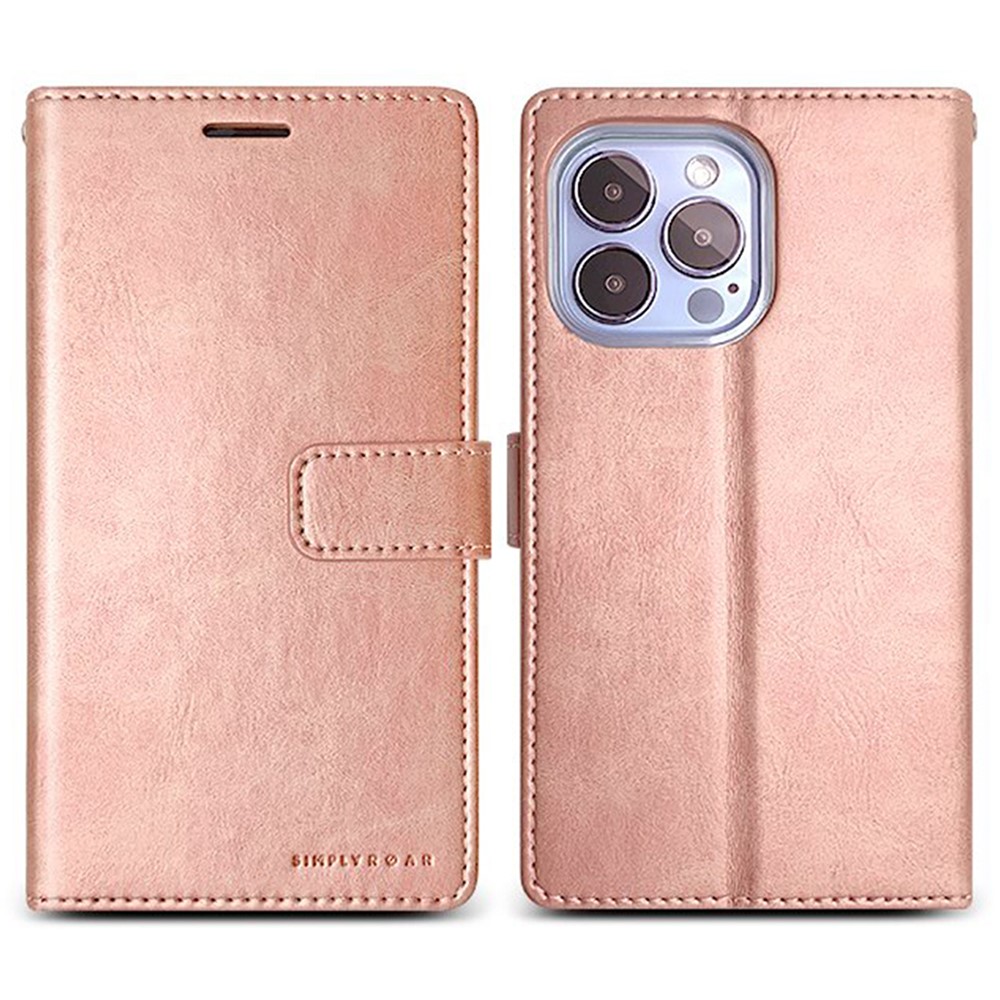 SIMPLY ROAR For iPhone 13 Pro Max Leather Case Wallet Flip Stand Phone Cover - Pink