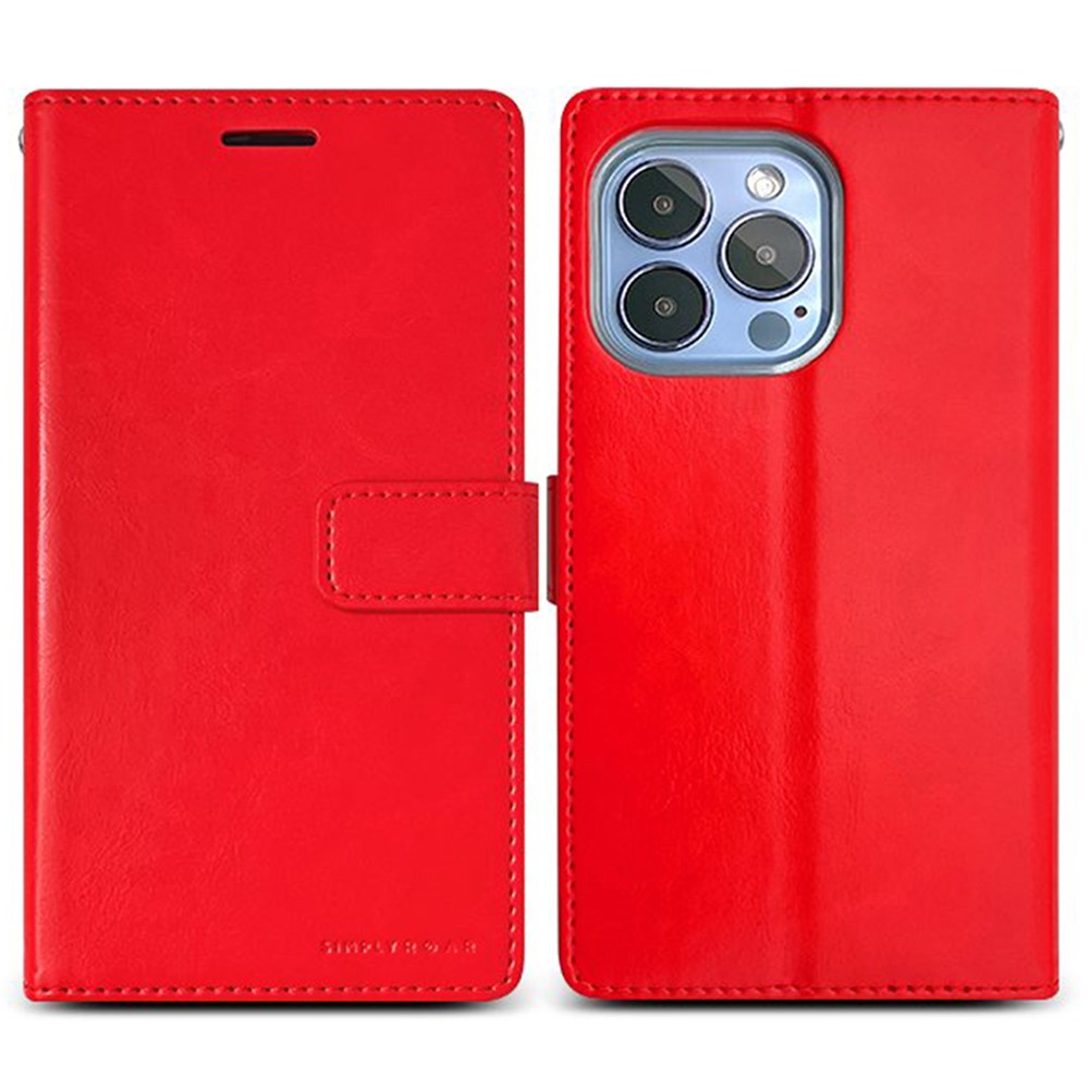 SIMPLY ROAR For iPhone 13 Pro Max Leather Case Wallet Flip Stand Phone Cover - Red