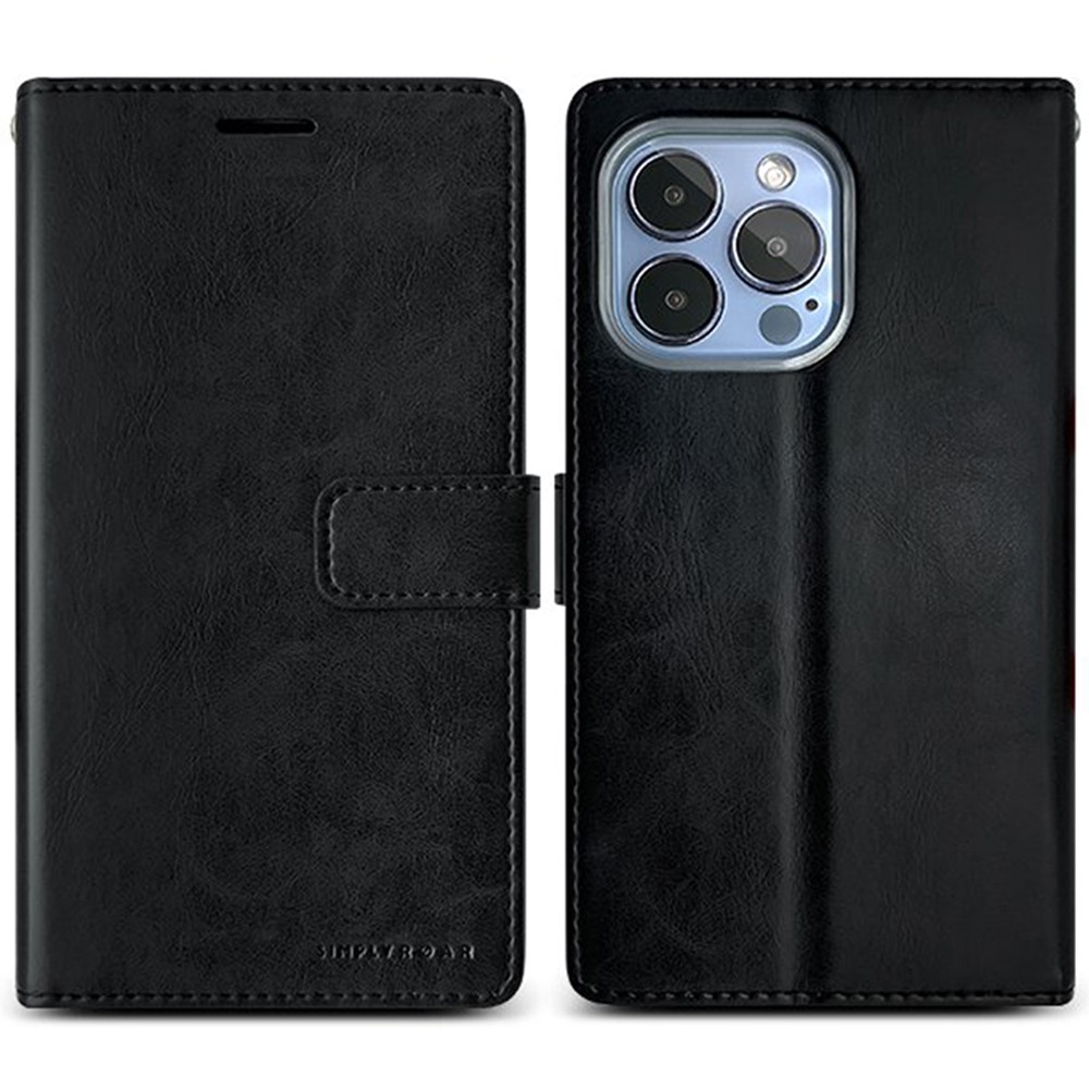 SIMPLY ROAR For iPhone 13 Pro Leather Case Wallet Flip Stand Phone Cover - Black