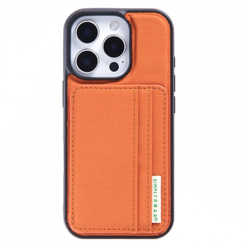 SIMPLY ROAR For iPhone 13 Pro Case with Card Holder Kickstand Retro Leather Back Cover - Orange