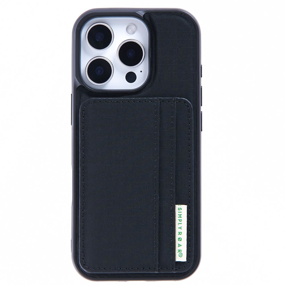SIMPLY ROAR For iPhone 13 Pro Case with Card Holder Kickstand Retro Leather Back Cover - Black