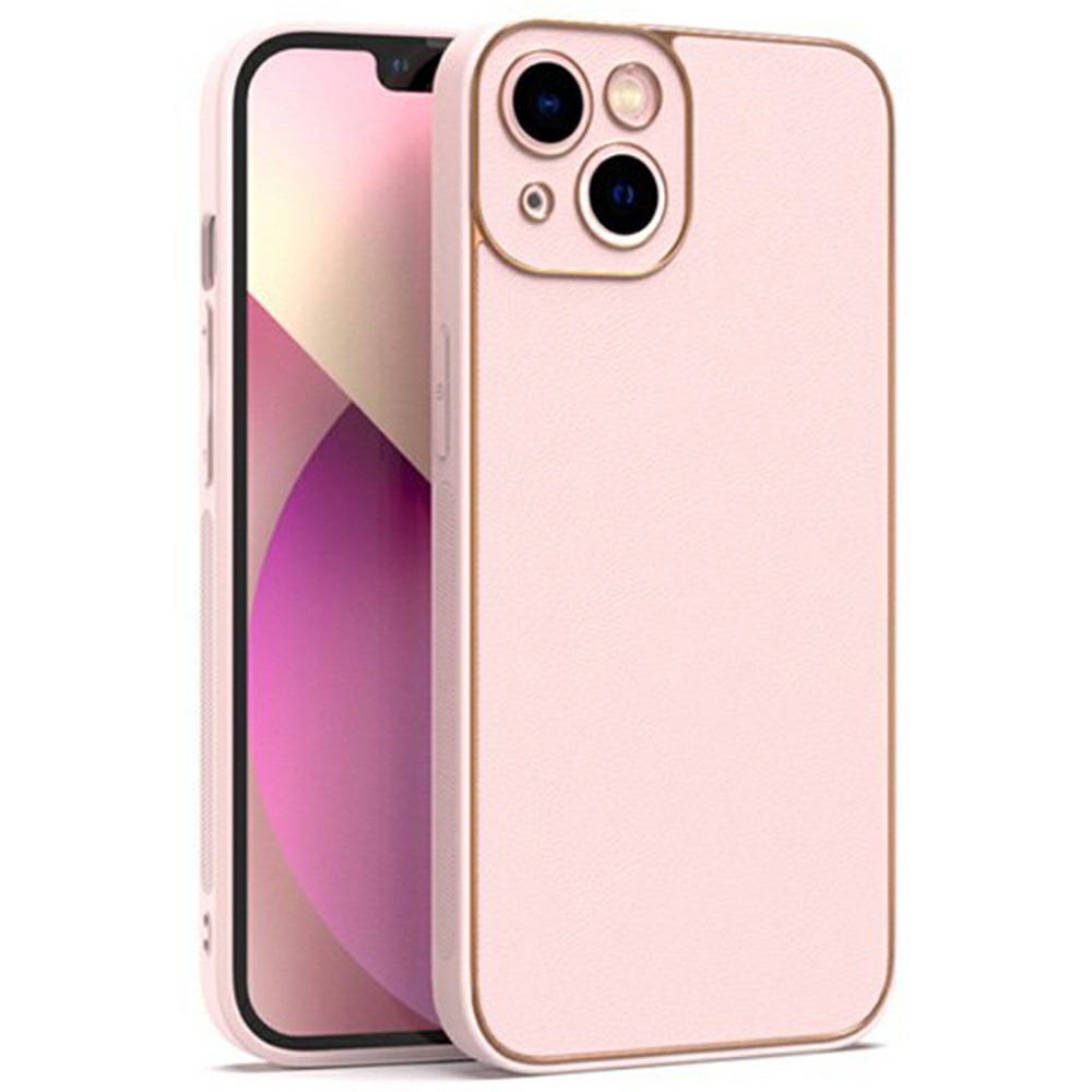SIMPLY ROAR For iPhone 14 Case PU Leather + TPU Electroplating Phone Cover - Pink