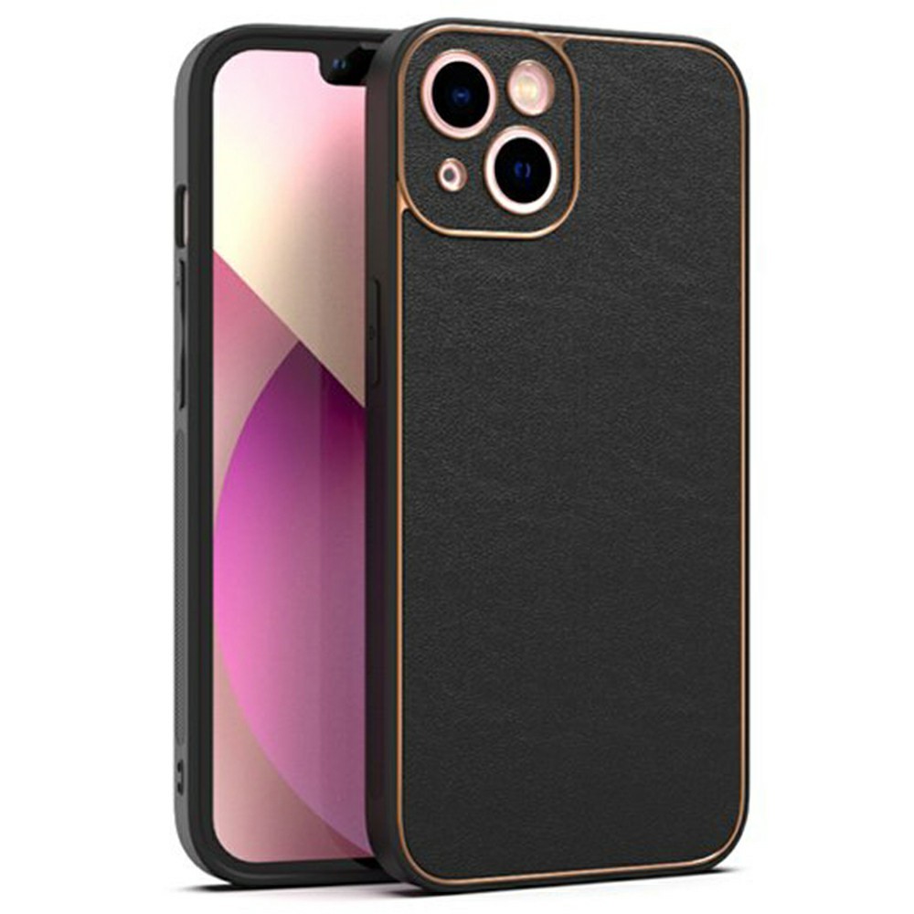 SIMPLY ROAR For iPhone 14 Case PU Leather + TPU Electroplating Phone Cover - Black