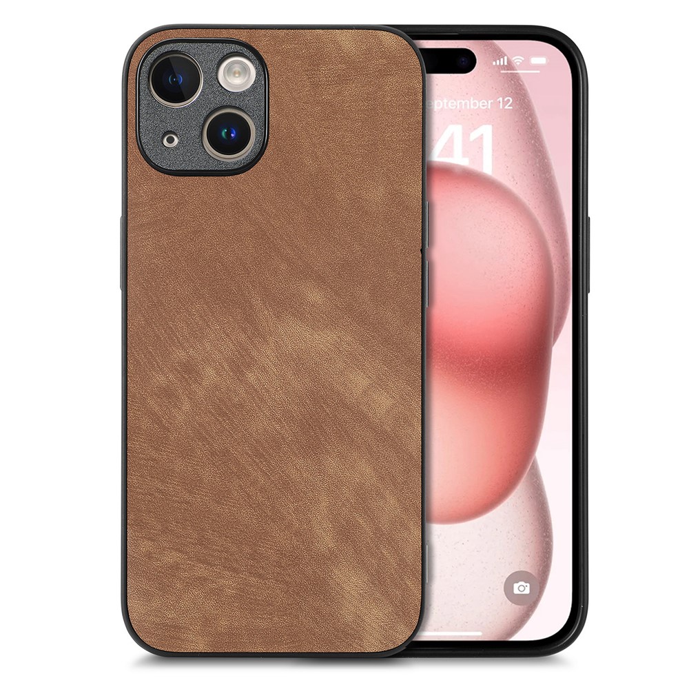 For iPhone 15 Plus Case Shockproof Slim Retro Leather Phone Back Cover - Brown