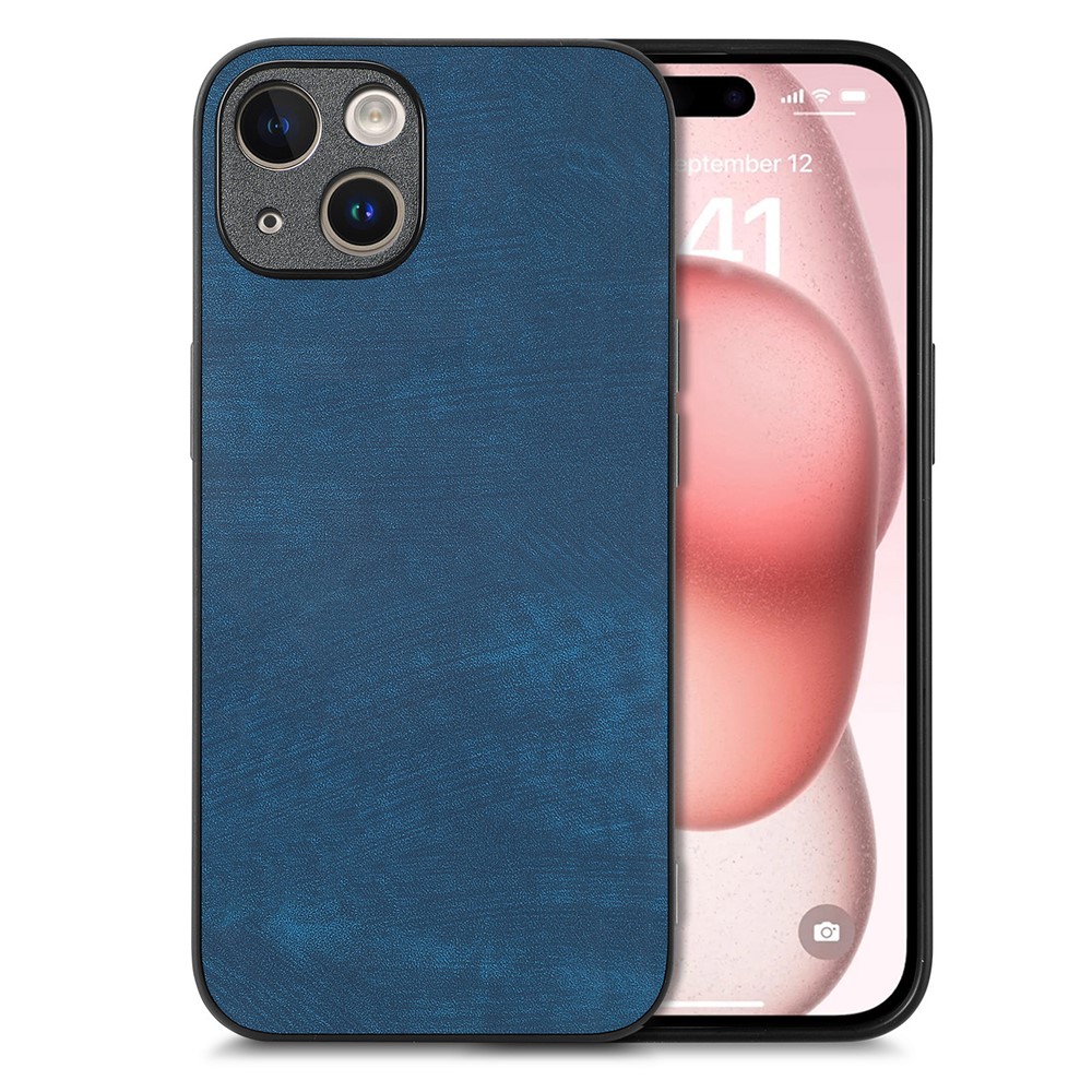 For iPhone 15 Plus Case Shockproof Slim Retro Leather Phone Back Cover - Blue