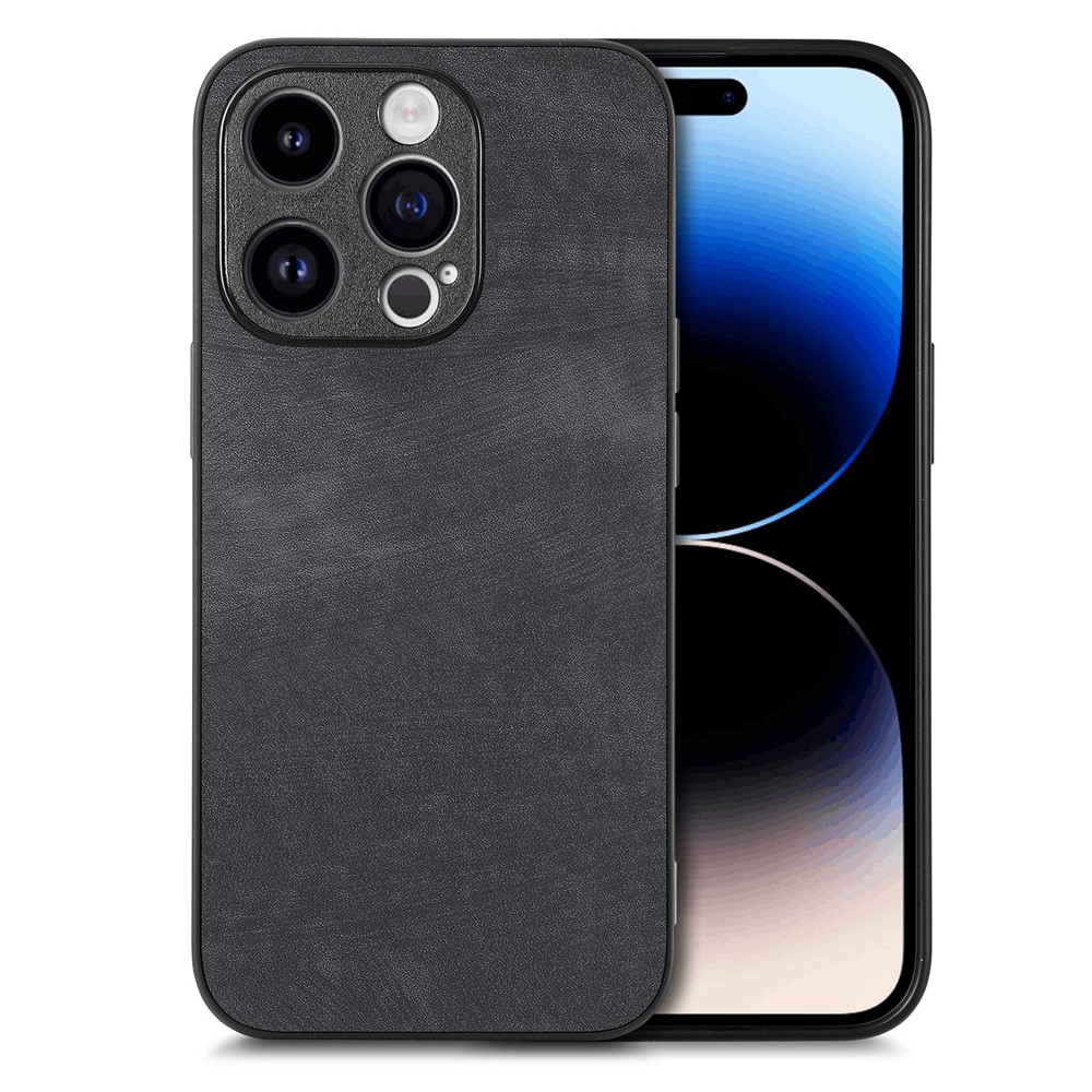 For iPhone 15 Pro Case Shockproof Slim Retro Leather Phone Back Cover - Black