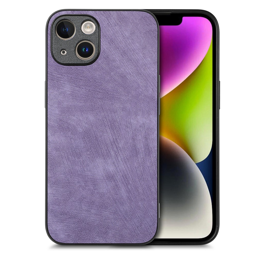 For iPhone 14 Case Shockproof Slim Retro Leather Phone Back Cover - Purple