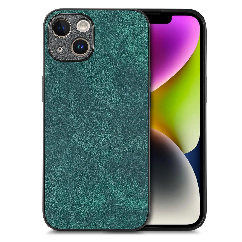 For iPhone 13 6.1 inch Case Shockproof Slim Retro Leather Phone Back Cover - Green