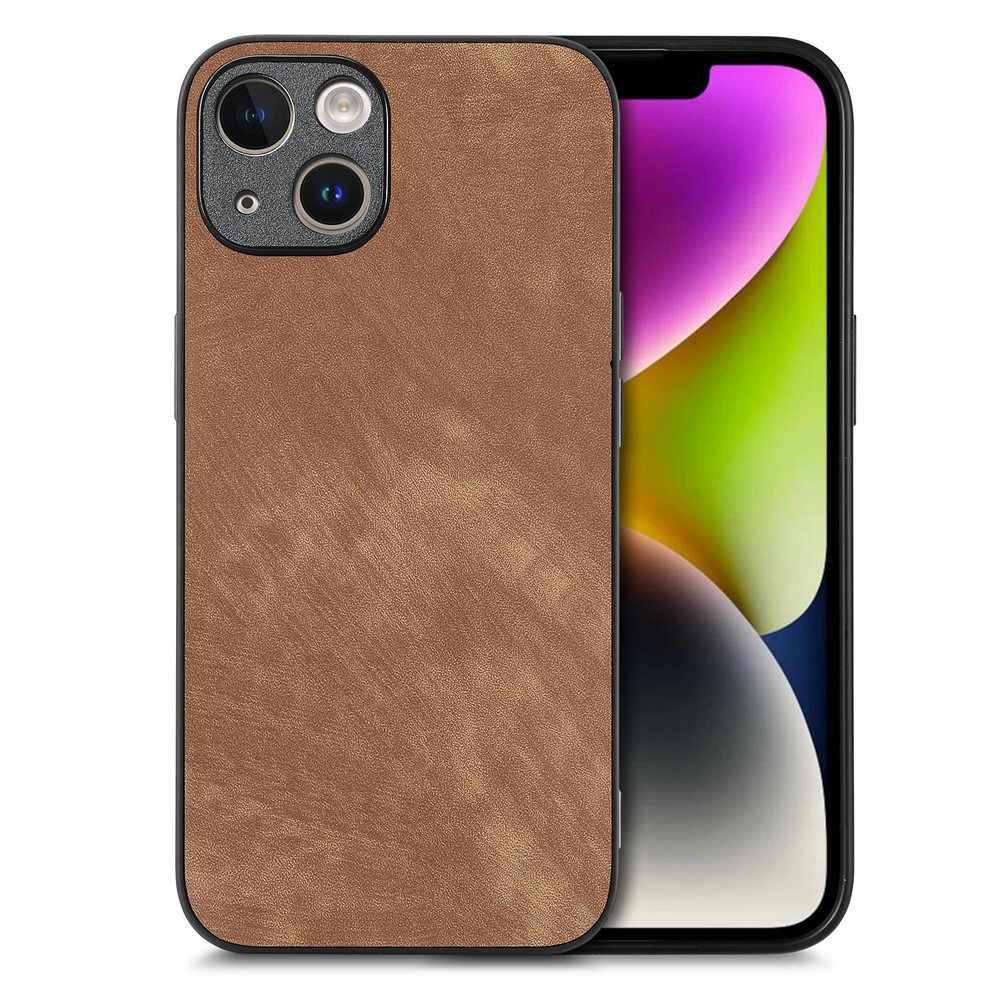For iPhone 13 6.1 inch Case Shockproof Slim Retro Leather Phone Back Cover - Brown