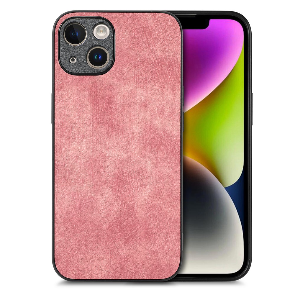For iPhone 13 6.1 inch Case Shockproof Slim Retro Leather Phone Back Cover - Pink