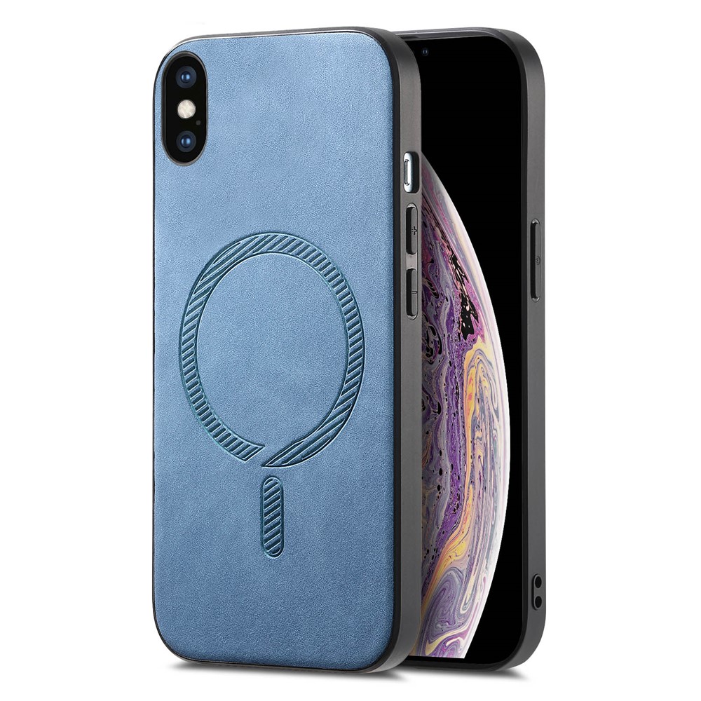 For iPhone XS Max 6.5 inch Leather Back Case Compatible with MagSafe Skin-touch Phone Cover - Blue