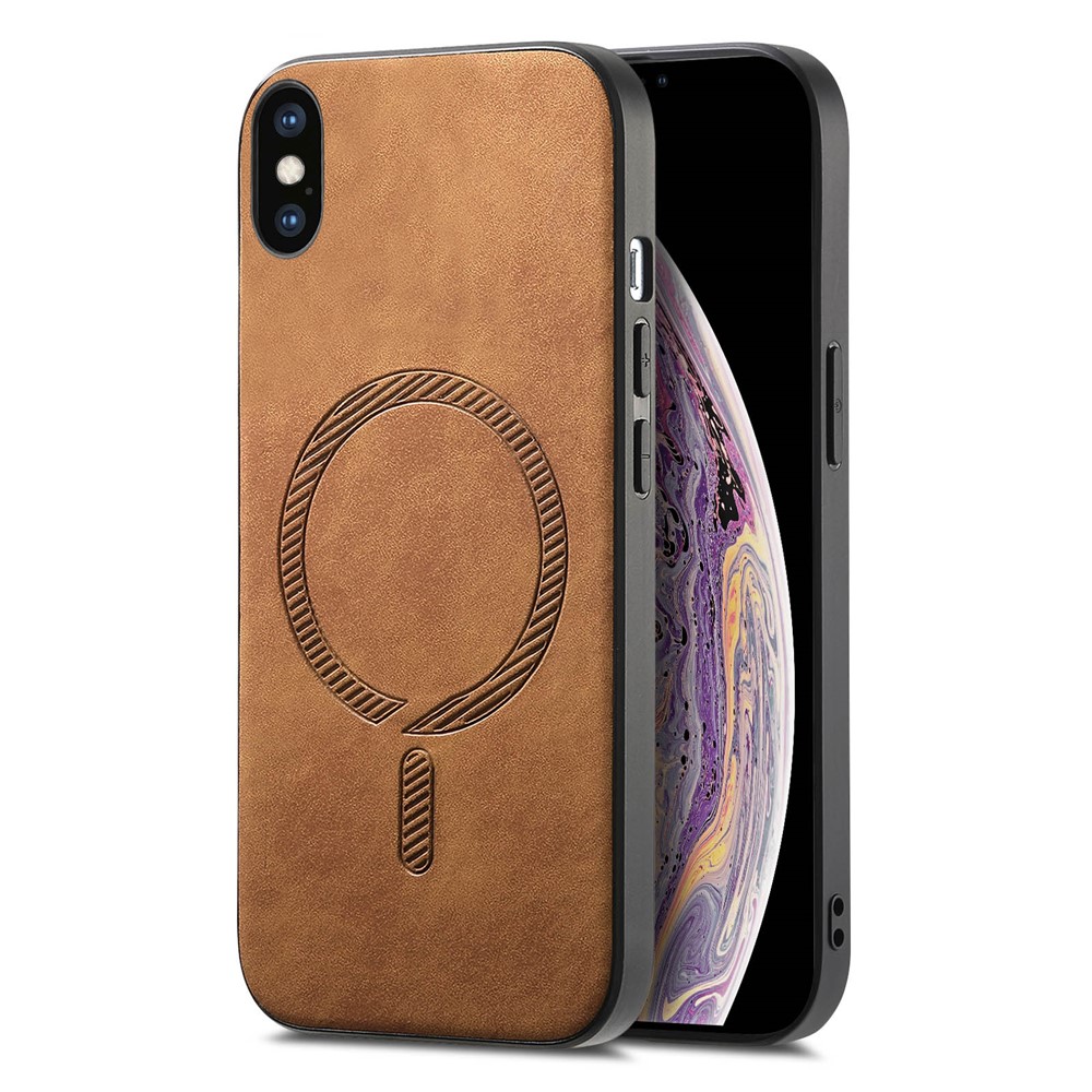 For iPhone XS Max 6.5 inch Leather Back Case Compatible with MagSafe Skin-touch Phone Cover - Brown